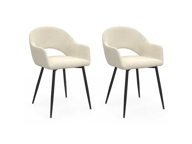 Stoelen met armleuningen - beige fluweel (x4) - afbeelding 3 van  8