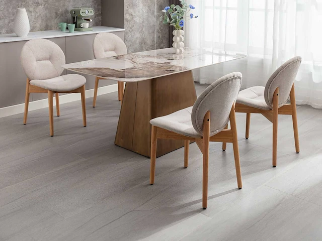 Stof en rubberwood stoel - beige (x4) - afbeelding 1 van  8