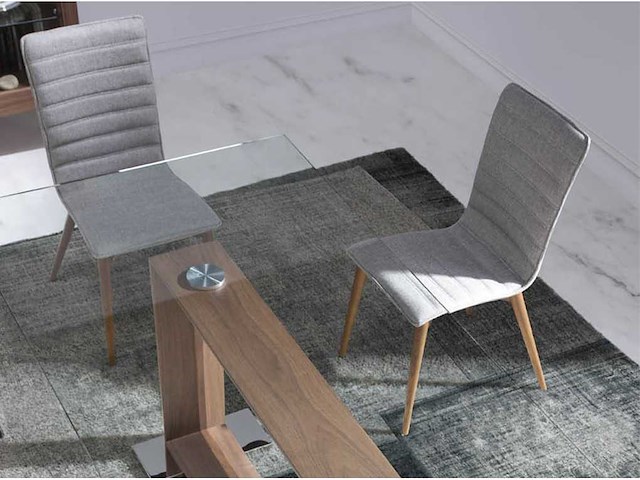 Stoffen stoel met walnoot houten poten (x6) - afbeelding 4 van  6