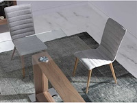 Stoffen stoel met walnoot houten poten (x6) - afbeelding 4 van  6