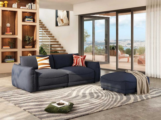 Stoffen voetenbankje - marineblauw - afbeelding 1 van  5