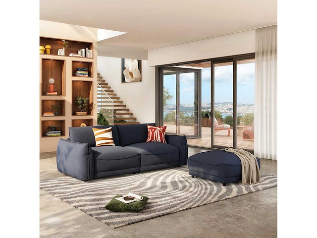 Stoffen voetenbankje - marineblauw - afbeelding 2 van  5