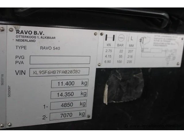 Straatveegmachine ravo 540, bj 2015, chassisnummer xl95f6hb7fa020382, veeguren 3726, inschrijvingsbewijs i+ii, gelijkvomigheidsattest - afbeelding 18 van  18
