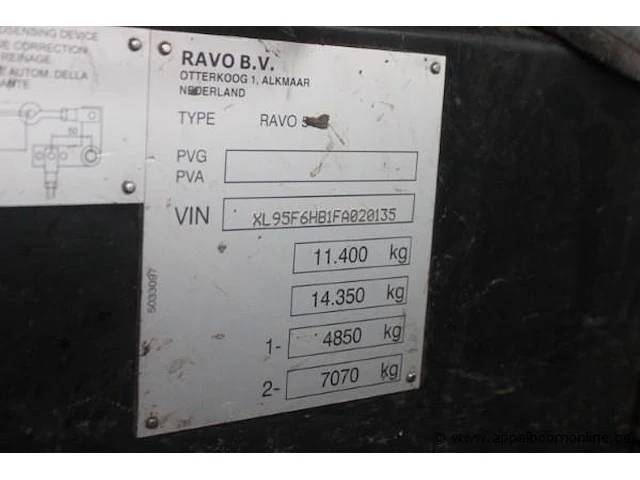 Straatveegmachine ravo 540, datum 1ste inschrijving 22/5/2015, chassisnummer xl95f6hb1fa020135, veeguren 4486, gelijkvormigheidsattest i+ii, gelijkvormigheidsattest, zichtbare schade wo carroserie - afbeelding 14 van  15