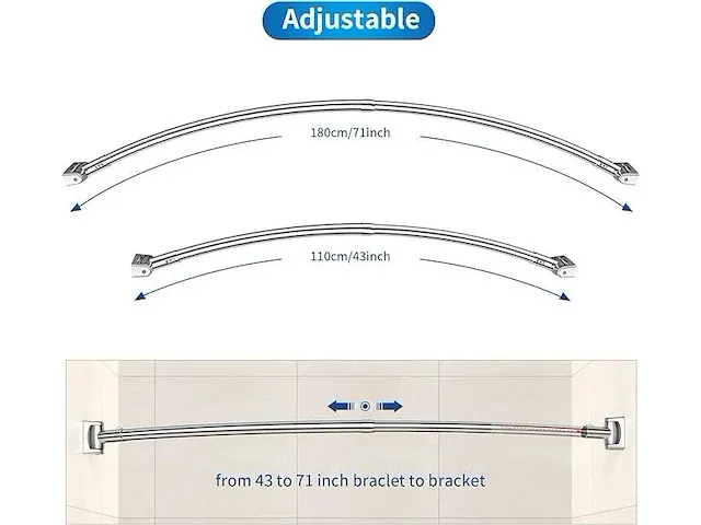 Strength enemy verstelbare gebogen douchegordijnstang (110-180cm) - afbeelding 2 van  6