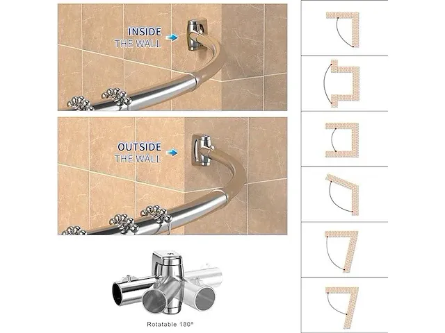 Strength enemy verstelbare gebogen douchegordijnstang (110-180cm) - afbeelding 5 van  6