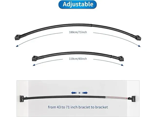 Strength enemy verstelbare gebogen douchegordijnstang (110-180cm) - afbeelding 3 van  6