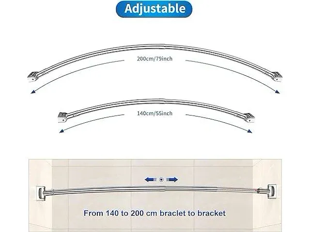 Strength enemy verstelbare gebogen douchegordijnstang (140-200cm) - afbeelding 2 van  2