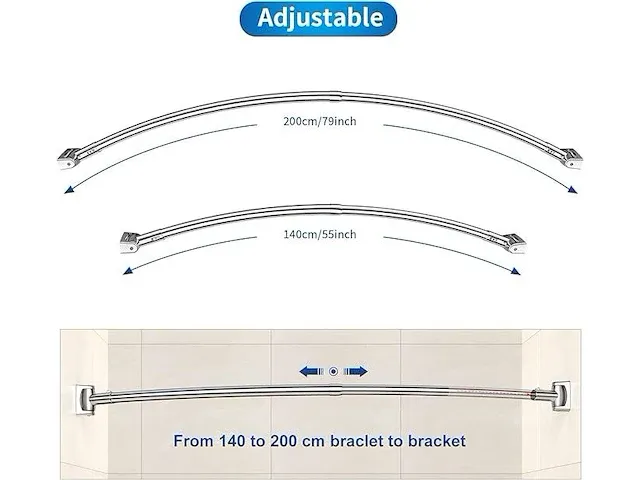 Strength enemy verstelbare gebogen douchegordijnstang (140-200cm) - afbeelding 2 van  6