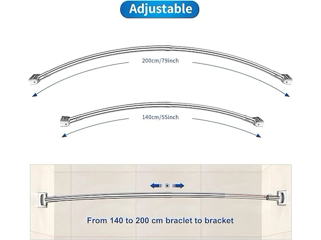 Strength enemy verstelbare gebogen douchegordijnstang (140-200cm) - afbeelding 2 van  6