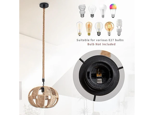 Sucikorio hanglamp henneptouw e27 - afbeelding 4 van  4