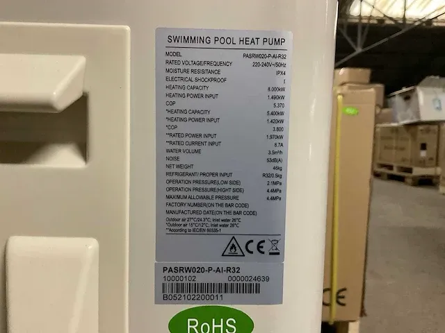 Sun lodge pasrw020-p-ai-r32 zwembad warmtepomp 8 kw - afbeelding 3 van  5