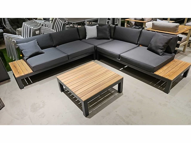 Suns vita alu lounge hoekset antraciet met teak zijtafels - afbeelding 1 van  7