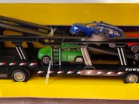 Super cars die cast auto transporter + 3 auto's rood - afbeelding 1 van  5