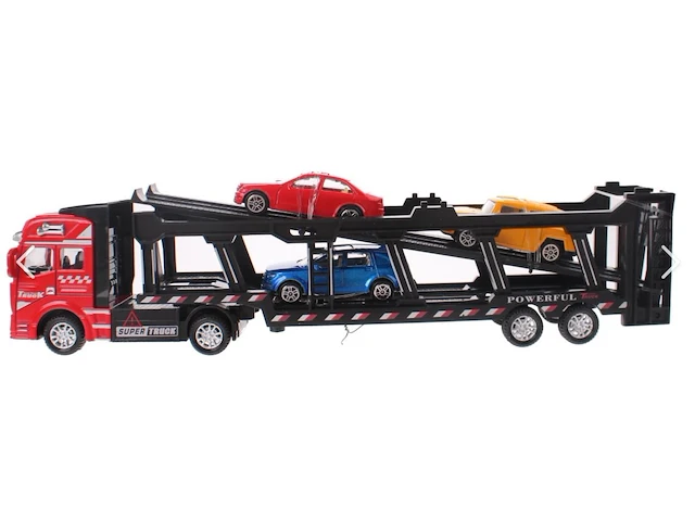 Super cars die cast auto transporter + 3 auto's rood - afbeelding 3 van  5