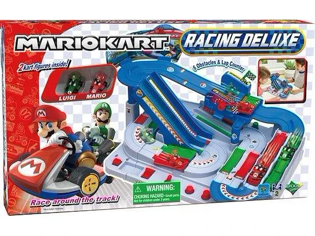 Super mario kart racing dx-racebaan met 2 karts luigi en mario - 6 obstakels - afbeelding 1 van  2