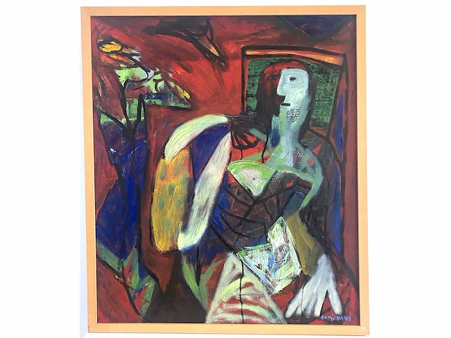 Surajiya - woman sitting - gemengde techniek op doek - afbeelding 2 van  9