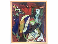 Surajiya - woman sitting - gemengde techniek op doek - afbeelding 2 van  9