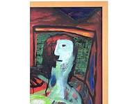 Surajiya - woman sitting - gemengde techniek op doek - afbeelding 4 van  9