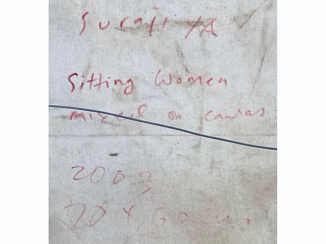 Surajiya - woman sitting - gemengde techniek op doek - afbeelding 9 van  9