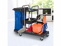 Systemwagen schoonmaakwagen met 4 zwenkwielen zwart+blauw+oranje 111 × 63,3 × 103 cm - afbeelding 1 van  6