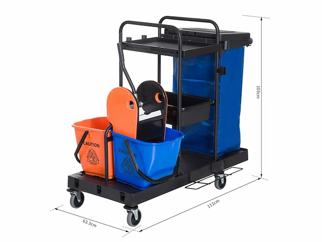 Systemwagen schoonmaakwagen met 4 zwenkwielen zwart+blauw+oranje 111 × 63,3 × 103 cm - afbeelding 3 van  6