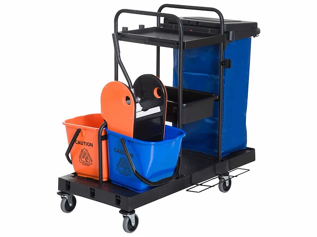Systemwagen schoonmaakwagen met 4 zwenkwielen zwart+blauw+oranje 111 × 63,3 × 103 cm - afbeelding 6 van  6