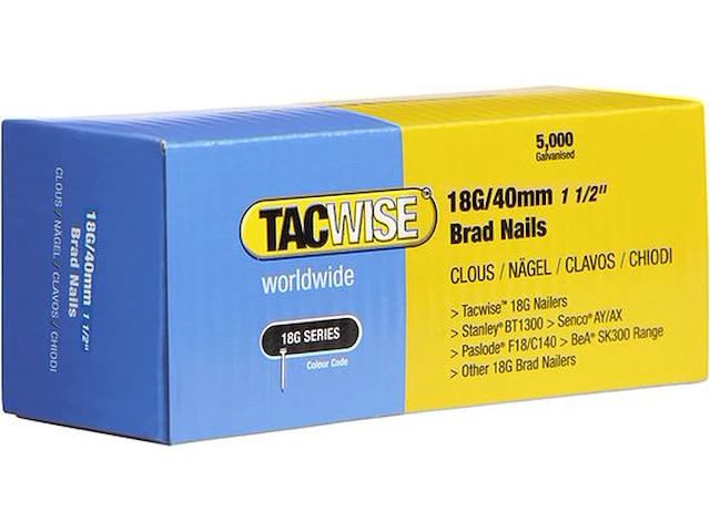 Tacwise minibrad 18g - nagel voor tacker - 40 mm - gegalvaniseerd - 5000 stuks - afbeelding 1 van  5