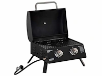 Tafel barbecue gas bbq met 2 branders mobiele grill kleine outdoor bbq grill kampeertafel met regelaar rvs slang zwart 55 x 46,5 x 41 cm - afbeelding 2 van  6