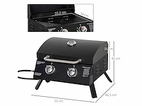 Tafel barbecue gas bbq met 2 branders mobiele grill kleine outdoor bbq grill kampeertafel met regelaar rvs slang zwart 55 x 46,5 x 41 cm - afbeelding 3 van  6