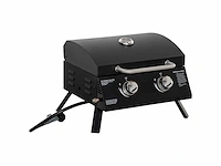 Tafel barbecue gas bbq met 2 branders mobiele grill kleine outdoor bbq grill kampeertafel met regelaar rvs slang zwart 55 x 46,5 x 41 cm - afbeelding 6 van  6
