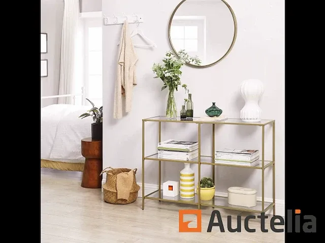 Tafel console, entry meubilair, 3-level rek, goud - afbeelding 3 van  7