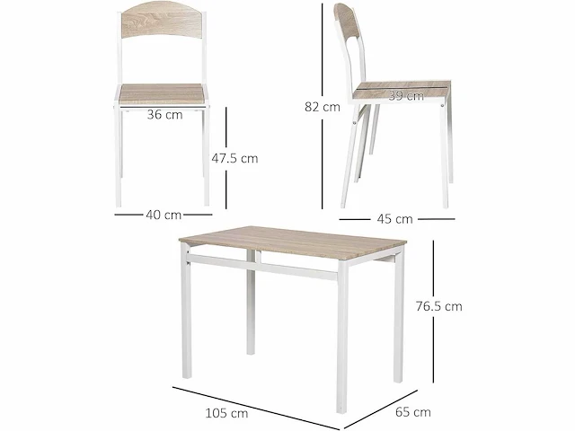 Tafel en 4 stoelen in metaal en mdf, wit en hout - afbeelding 2 van  9