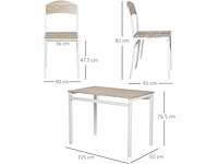 Tafel en 4 stoelen in metaal en mdf, wit en hout - afbeelding 2 van  9
