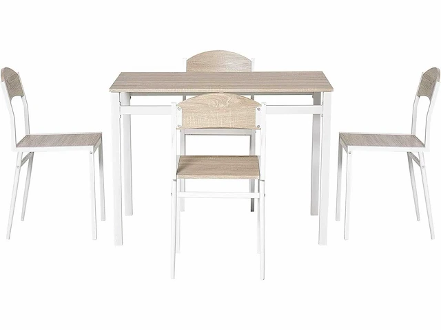 Tafel en 4 stoelen in metaal en mdf, wit en hout - afbeelding 4 van  9