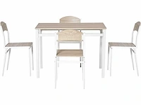Tafel en 4 stoelen in metaal en mdf, wit en hout - afbeelding 4 van  9