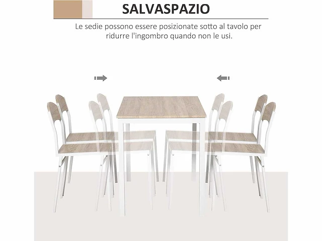 Tafel en 4 stoelen in metaal en mdf, wit en hout - afbeelding 5 van  9