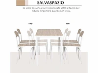 Tafel en 4 stoelen in metaal en mdf, wit en hout - afbeelding 5 van  9
