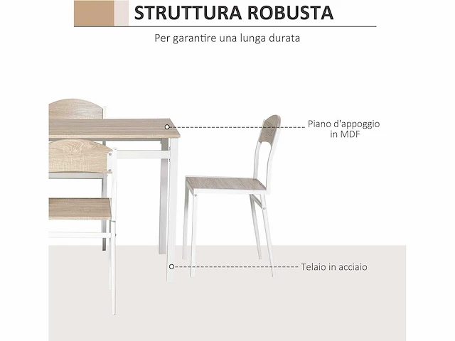 Tafel en 4 stoelen in metaal en mdf, wit en hout - afbeelding 7 van  9