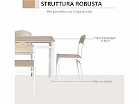 Tafel en 4 stoelen in metaal en mdf, wit en hout - afbeelding 7 van  9