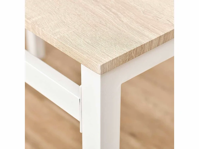 Tafel en 4 stoelen in metaal en mdf, wit en hout - afbeelding 8 van  9