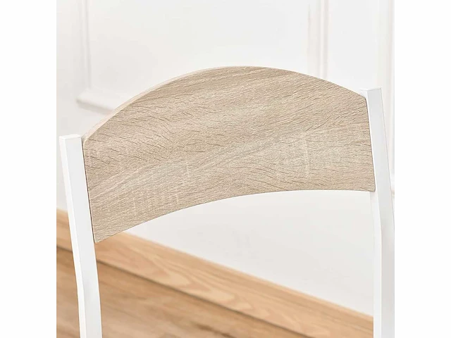 Tafel en 4 stoelen in metaal en mdf, wit en hout - afbeelding 9 van  9