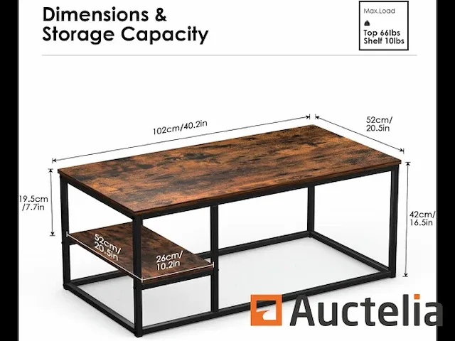 Tafel lage woonkamer met structuur en stalen rek - afbeelding 1 van  5