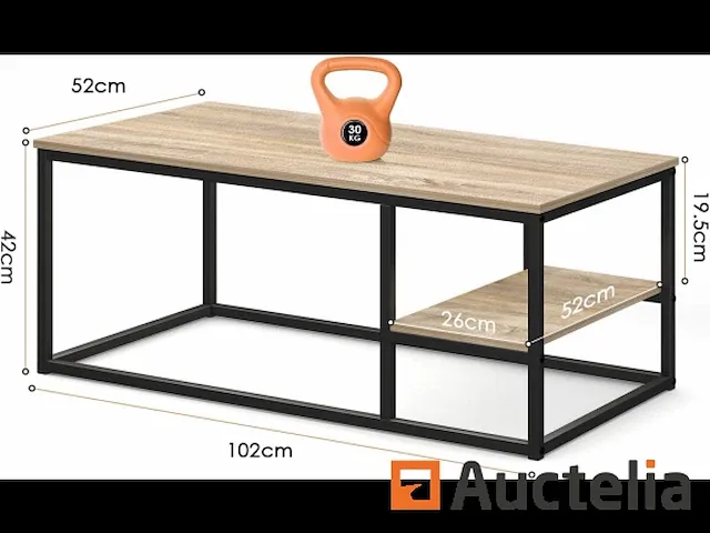 Tafel lage woonkamer met structuur en stalen rek - afbeelding 3 van  5