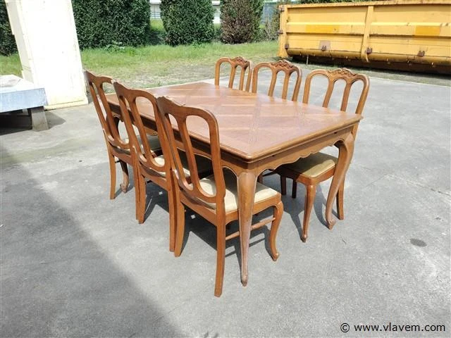Tafel met 6 stoelen louis stijl - afbeelding 1 van  1