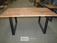 Tafel met ijzeren onderstel + houten blad l 180cm x b 100cm h 0,81cm - afbeelding 1 van  5
