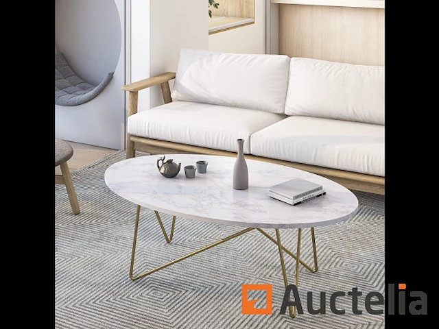 Tafel salon bass ovaal marmer effect - afbeelding 3 van  6