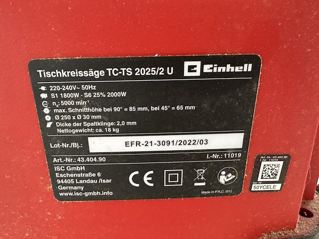 Tafelzaag einhell tc-ts 2025/2u - afbeelding 6 van  6