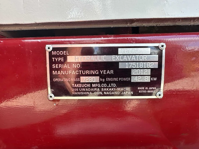 Takeuchi - 2012 - tb175c - midigraafmachine - afbeelding 37 van  43