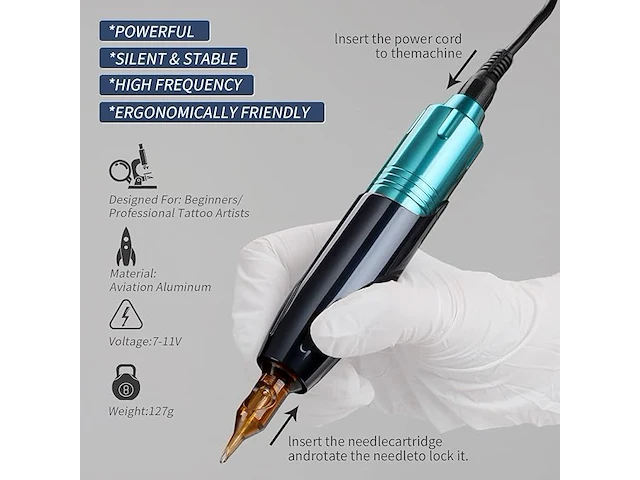 Tattoo rotary pen machine kit blauw - afbeelding 3 van  4